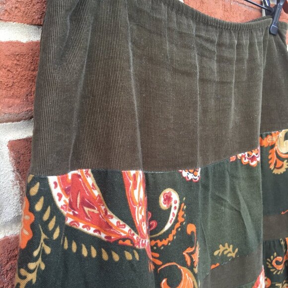 Vintage Casual Corner Skirt Medium Moss Green Tiered Corduroy Blend Boho Hippie - Picture 3 of 12